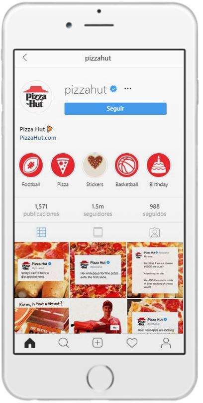 Ejemplo de Instagram para empresas con Pizzahut